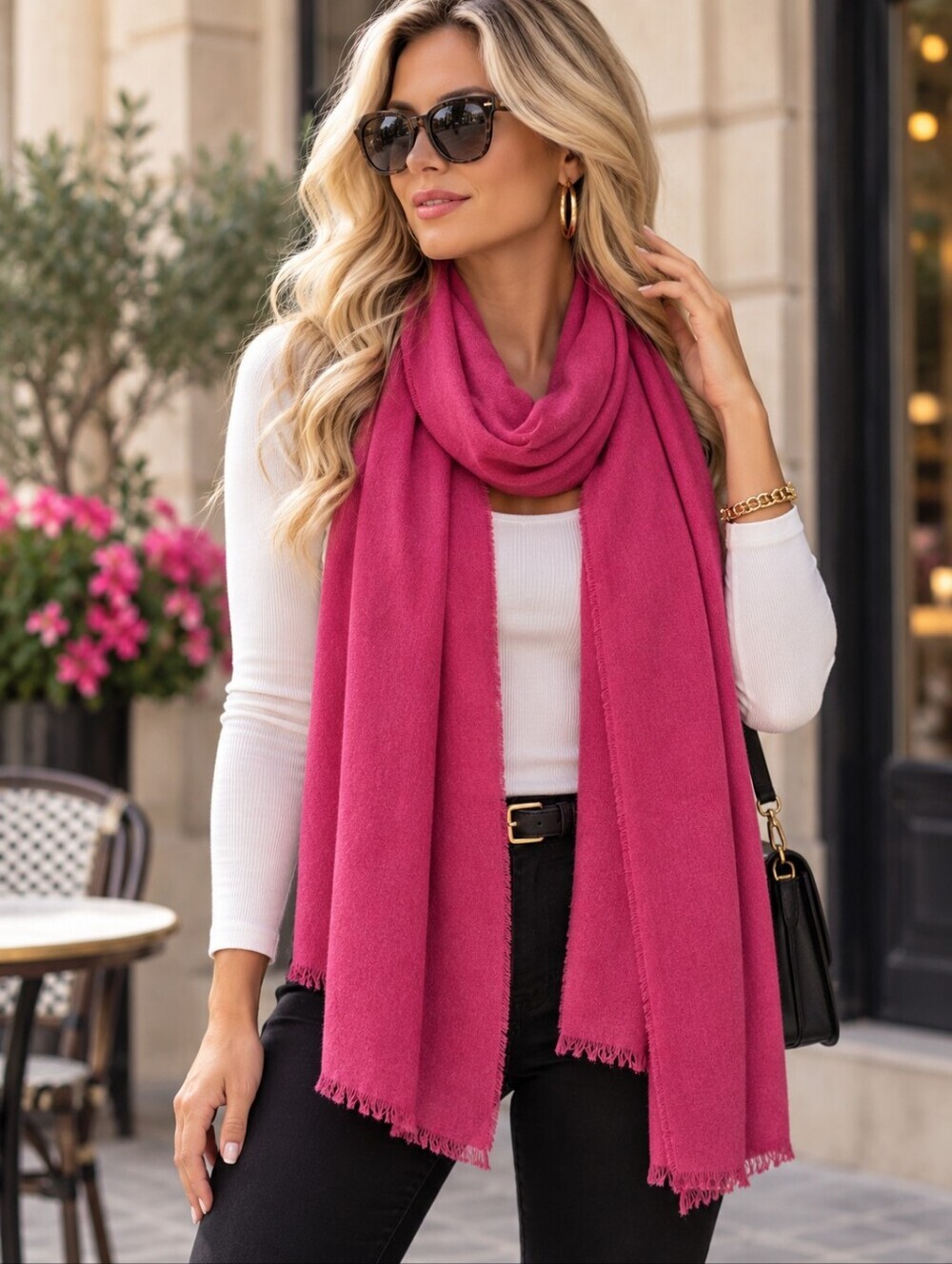 LC Lauren Conrad Pink Fringed Scarf / Wrap